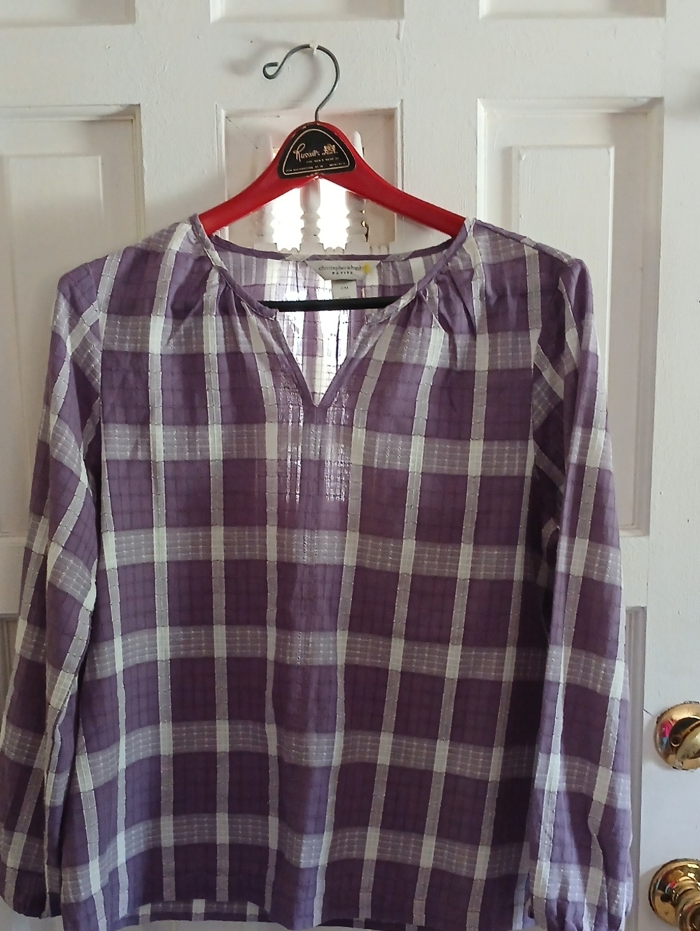 Christopher & Banks Purple and White Plaid Long-Sleeve Button-Down Shirt